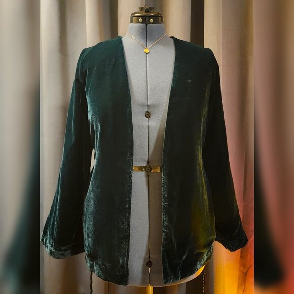 NWT H&M - Velvet Dark Emerald Green Jacket - US 8 - Picture 2 of 6